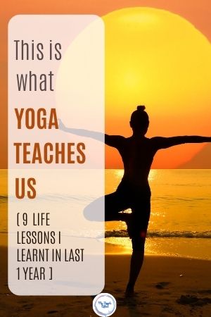 Lady doing Yoga with backdrop of caption - learnings from Yoga